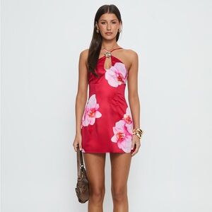 NWT Princess Polly Red Floral Halter Mini Dress